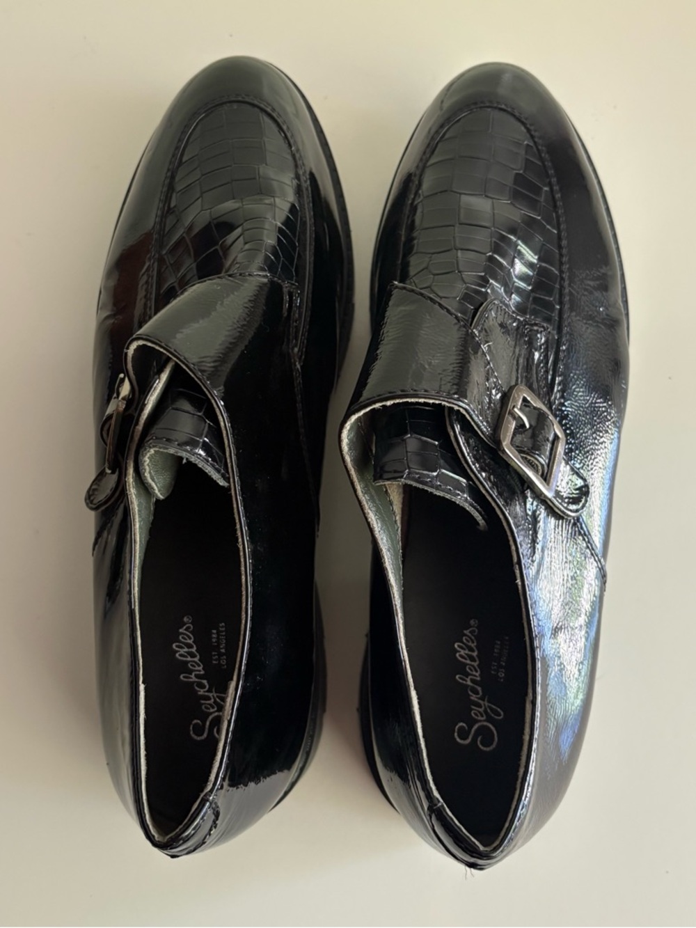 Seychelles Catch Me Black Patent Monk Strap Loafers Size 11 - Picture 7 of 8